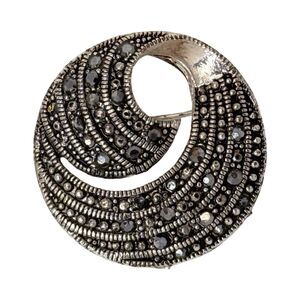 Vintage Marcasite Nautilus Circular Brooch Pin 1.5" Silver Tone